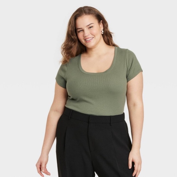 A New Day Olive Green Slim Fit Ribbed Short Sleeve Tee Shirt Size XXL NEW - Picture 1 of 2